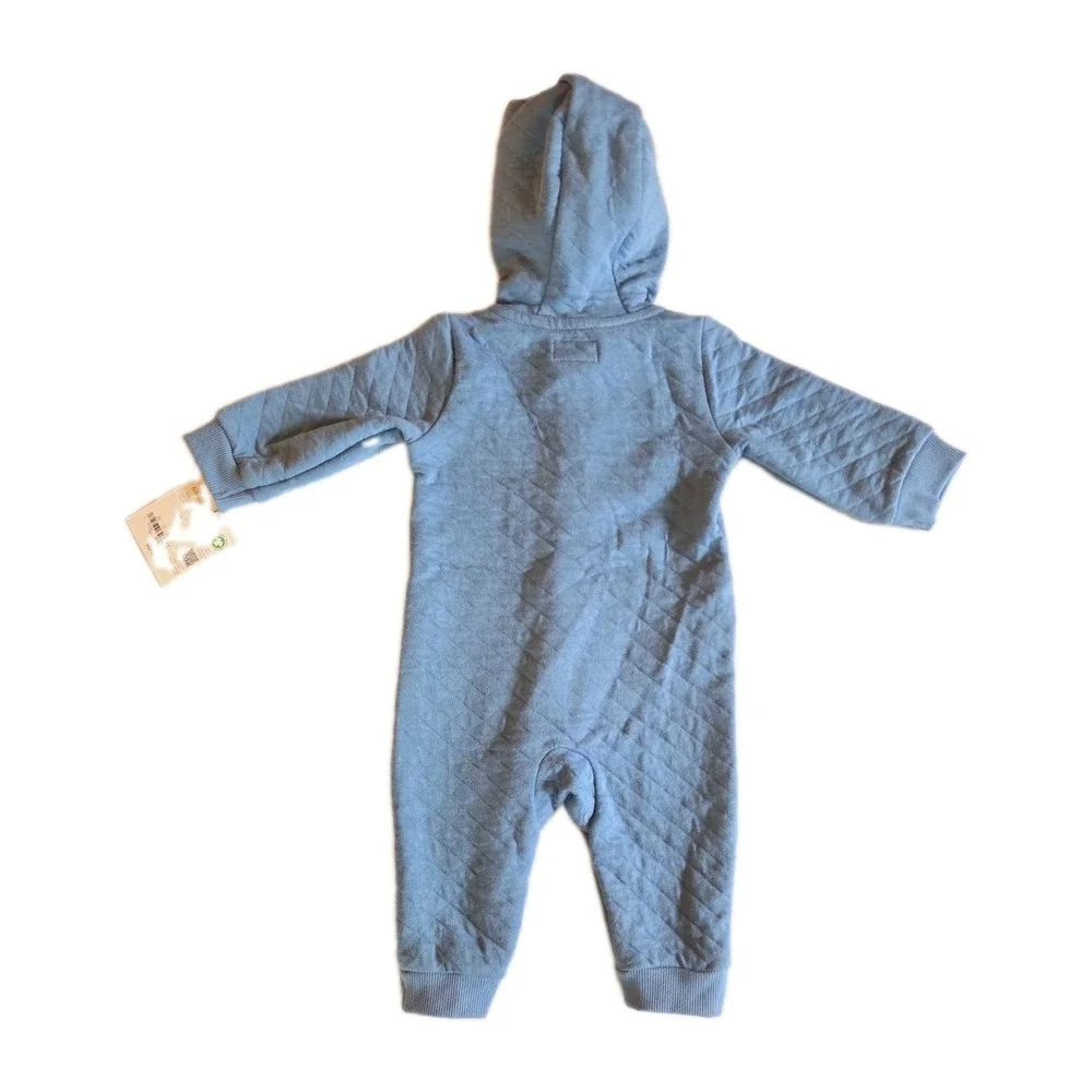 Little Planet by Carter's Quilted Jumpsuit Sz 6M Organic Hood Blue Romper Cozy